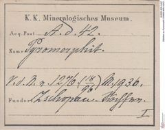Etiketten zu Pyromorphit (NHMW-MIN-Ad42)